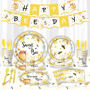 Bee-Themed Party Supplies Set 60-80 Pcs Birthday Tableware Decorations Banners Tablecloths Party Setup - Product Image 3