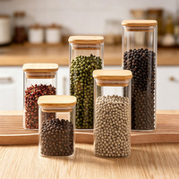 Ensemble de pots en verre pour la cuisine en borosilicate, récipients à épices avec couvercle en bambou