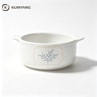 Bol en céramique blanc à double poignée, résistant au four, en porcelaine, ramequin, logo personnalisé imprimé, bol à soupe en céramique, OEM ODM, vente en gros