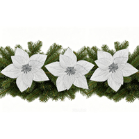 Fleur de Noël artificielle, poinsettia blanc avec détails argentés pour couronne, guirlande, décoration de fête, vente en gros