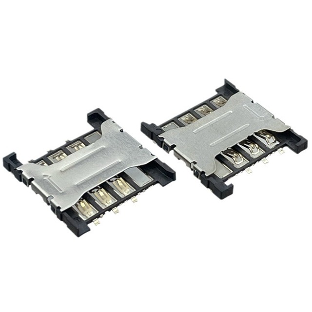 Push-pull Micro SIM Card 6P Connector with Bridge Stop 1.5H Phosphor Copper Gold-Plated Silver/Black for Security Equipment