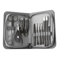 Kit de manucure et pédicure de luxe en acier inoxydable, 12 pièces, ensemble de soin des ongles de précision avec sac à fermeture éclair en cuir PU