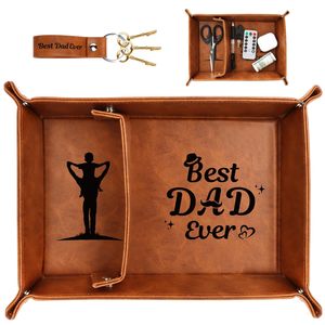 Plateau de rangement en cuir premium avec séparateur et porte-clés, organisateur de bureau pour clés, portefeuille, télécommande – Cadeau idéal pour papa – Vente flash - Product Image 1