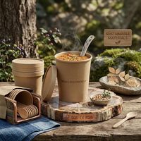 Bols à soupe en kraft de 8 oz à 32 oz, gobelets à soupe à paroi simple avec couvercle pour plats à emporter et emballage de salades