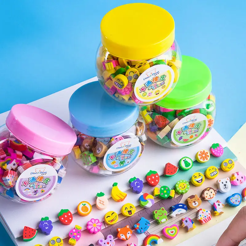 50 teile/satz niedlichen Gummi Radiergummi kreative Tier Obst Bleistift Radiergummis Kawaii Briefpapier Kinder Student Lieferant Mini Cartoon Gummis