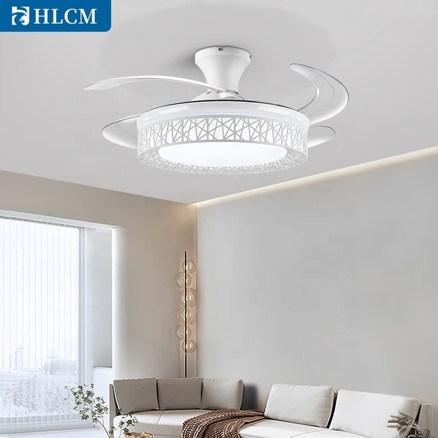 4 Blades DC Remote Control Retractable Invisible Home Office Modern LED Ceiling Fan with Dimmable LED Light High CRI 84.9