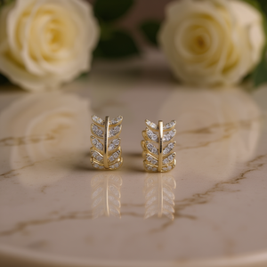 Orecchini a lobo E1424 in oro bianco con diamanti taglio marquise, incastonatura a canale, a forma di pianta, gioielli classici da donna - Product Image 2