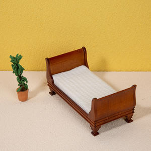 1:12 European <b>Single</b> <b>Bed</b> Wooden Scene Ornaments DIY Toy Style Doll House Decorations Furniture for Bedroom Shooting Props - Product Image 5