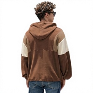Sweat-shirt à capuche unisexe premium en polaire color block avec demi-zip, chaud et décontracté pour l'hiver, avec poche kangourou pour homme et femme - Product Image 2