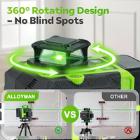 Niveau laser vert 4D 4x360 auto-nivelant industriel/DIY, 16 lignes, précision 1 mm, batterie au lithium, utilisation intérieure/extérieure