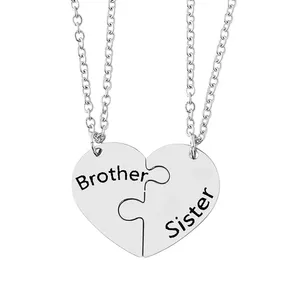Ensemble de 2 colliers tendance en acier inoxydable avec pendentif cœur puzzle pour frère et sœur, bijoux de famille, cadeaux - Product Image 2