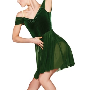 Vestido de Danza Lírica Elegante con Hombros Descubiertos MiDee para Mujeres Adultas con Camisola y Frente Plisado para Actuaciones en Escenario - Product Image 4