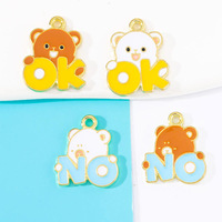 Nouveaux accessoires en alliage pour bijoux DIY, style dessin animé mignon, pendentifs, colliers, bracelets, porte-clés et petits charms motif petit ours OK NO