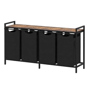 Nouveau <span class=keywords><strong>panier</strong></span> à <span class=keywords><strong>linge</strong></span> en bois et acier à <span class=keywords><strong>4</strong></span> <span class=keywords><strong>compartiments</strong></span> pour le rangement des vêtements sales - Product Image 1