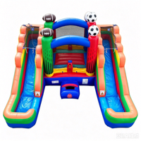 Château gonflable commercial avec double toboggan, thème sportif, combo château gonflable pour enfants pour fête en plein air