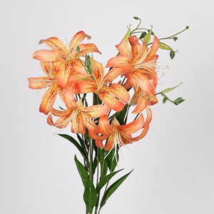 Bouquet de lys artificiels Meng Jie en soie, fleurs orange, rose, blanches, jaunes, arrangement en vase, décoration florale - Product Image 2