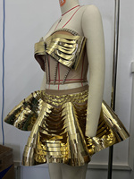 Ensemble deux pièces miroir doré : Corset et mini-jupe – Style futuriste, Alien, Showgirl, Gogo, Festival, Rave, Drag Queen – Costume de scène – Vente en gros