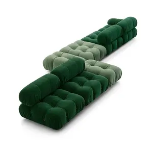 Conjunto de sofá de sala de estar em couro, sofá de tecido verde ottoman para sala de estar ao vivo mario bellini sofá seccional modular