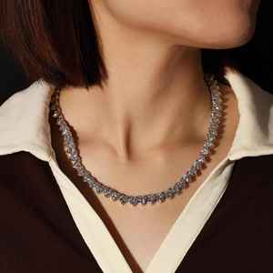 Heart Cut Moissanite 925 <b>Silver</b> Tennis Necklace <b>Choker</b> Elegant Anniversary Wedding Party Jewelry Gift for Women Style - Product Image 4