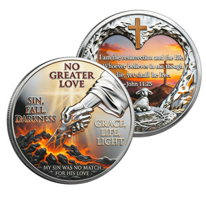 Pièce commémorative de la crucifixion et de la résurrection de Jésus « Il n'y a pas de plus grand amour que celui-là » Artisanat métallique Cadeau de collection - Product Image 5