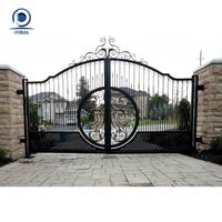 Portail d'entrée décoratif personnalisé de luxe avec détails dorés antiques et revêtement en poudre antirouille, portail double battant en fer forgé