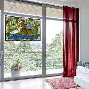 Panneau de vitrail Tiffany personnalisé style pastoral européen motif grue blanche pour décoration de salon - Product Image 3