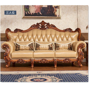 أثاث غرفة المعيشة المنزلية، طقم أرائك فاخر بأسلوب أوروبي، أريكة خشبية فاخرة من الجلد، طقم واحد بتصميم عتيق - Product Image 5