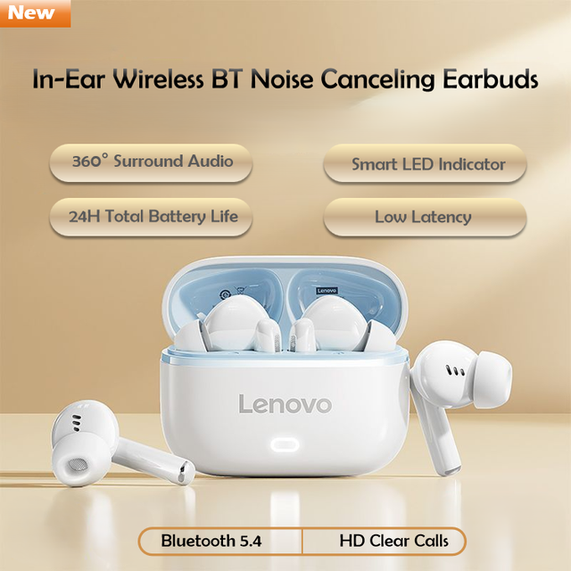 Lenovo EA269 Wireless BT5.4 TWS Earbuds ENC Noise Cancelling IPX4 Sports Earphones 24H Playtime Type-C Fast Charge ABS