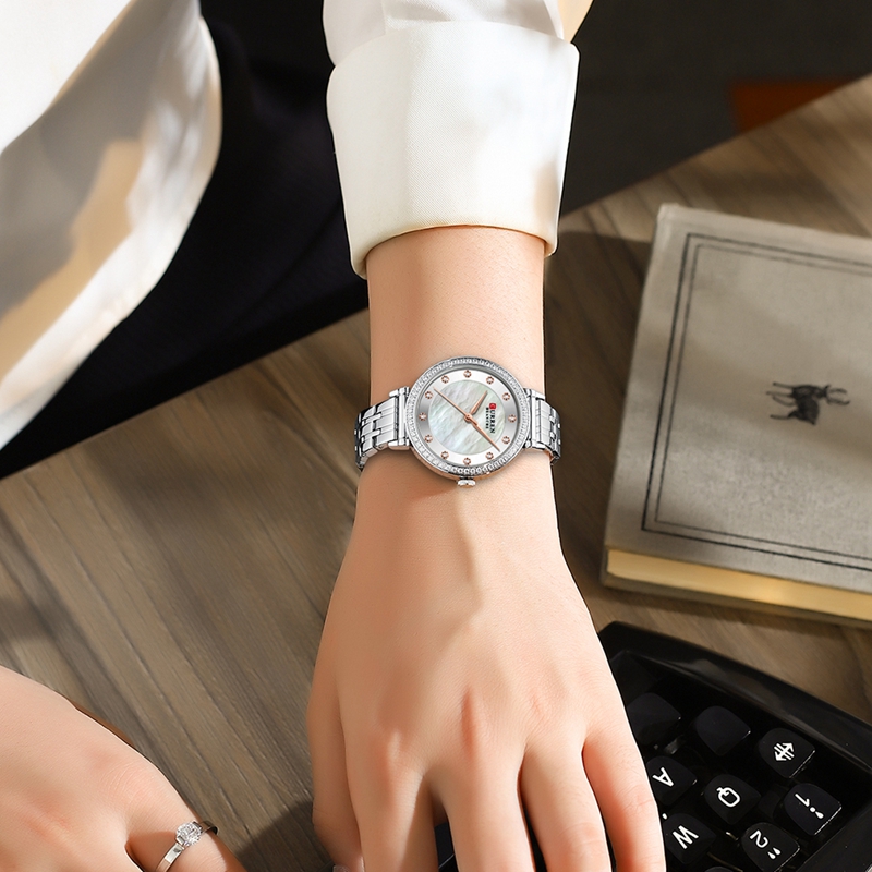 CURREN-montre à Quartz pour femme, Bracelet en diamant, étanche, en acier inoxydable