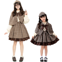 Costume de déguisement vintage pour femme, jupe à carreaux avec cape et chapeau, costume de fête d'Halloween pour enfants