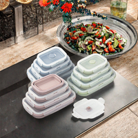 Boîte à lunch pliable empilable en silicone de qualité alimentaire sans BPA, avec couvercle en PP, résistante aux micro-ondes, chauffable, anti-fuite, pour usage extérieur – Vente chaude