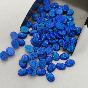 Pierres d'opale synthétiques OP50 bleues de laboratoire, cabochon ovale pour bijoux faits main DIY - Product Image 1