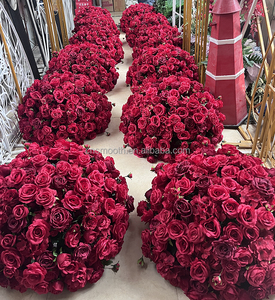 Décoration d'événement 80cm grande boule de fleurs rouges artificielle florale Rose grande boule de fleurs de mariage centres de table à vendre - Product Image 2