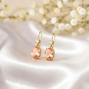 Natural Morganite CZ <b>Dangle</b> <b>Earrings</b> Oval Faceted Pink Gemstone Drop <b>Earrings</b> in 925 Sterling Silver or 18K <b>Gold</b> Filled - Product Image 2