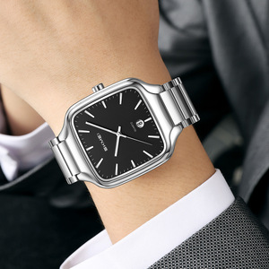 Reloj de cuarzo con caja redonda plateada, correa de acero, resistencia al agua de 30 metros y función de calendario para hombre. - Product Image 6