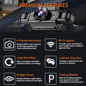 Caméra de voiture 4 canaux 360 Panorama <span class=keywords><strong>Car</strong></span> DVR Night Vision WiFi <span class=keywords><strong>Dash</strong></span> Cam Auto Video Recorder 256GB Storage <span class=keywords><strong>Dash</strong></span> Driving Cameras - Product Image 6