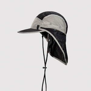 Casquette de course en plein air, idéale pour le trail, le camping, la randonnée en montagne, en polyester, 5 panneaux, visière plate, légère, avec rabat de protection mobile pour le cou - Product Image 2
