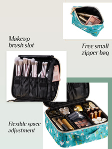 Floral <b>Print</b> Portable Makeup Case With Adjustable Dividers <b>Large</b> Travel Cosmetic Organizer Bag with <b>Extra</b> Small Cosmetic Pouch - Product Image 2