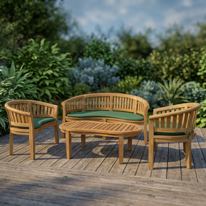 Modern Design <b>Outdoor</b> Garden Patio Furniture Sofas Set Solid Teak Wood Peanut Banana <b>Bench</b> Chair <b>Cushion</b> Courtyard Hotels Villas - Product Image 3