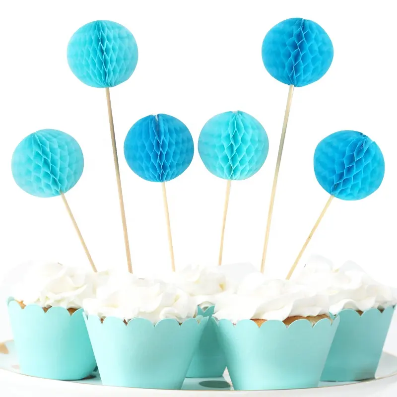 wholesale EASTTERN Honeycomb Ball Cake Topper picks kids Birthday Wedding Beach Party Decoration supplies