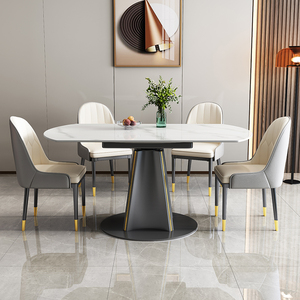 Marble Modern Expandable Adjustable Round Dining <strong>Table</strong> for Villa Hotel Apartment-8-Person Capacity <strong>Stable</strong> &amp; Multipurpose - Product Image 2