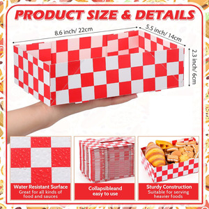Bandeja de Papel Personalizada a Cuadros Rojos para Comida Rápida, <span class=keywords><strong>Hot</strong></span> Dogs, Hamburguesas, Papas Fritas, para Restaurantes y Picnics - Product Image 2