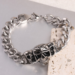 Pulsera de Calavera para Hombre, Cadena de Acero de Titanio, Joyería Punk Hip Hop, Diseño Geométrico de Esqueleto, Color Acero AD1076 - Product Image 2