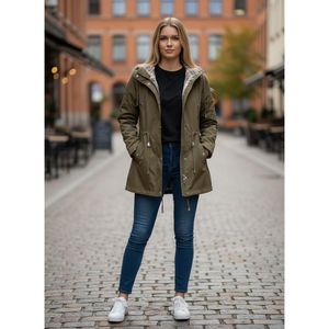 Abrigo tipo trench color caqui para mujer, talla grande, 80 cm, resistente al agua, con capucha desmontable, para uso diario, hecho en Turquía, venta al por mayor. - Product Image 3