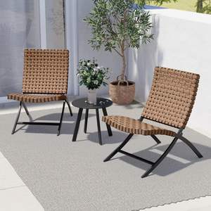 AJUNION Chaises de patio en osier tissé à la main en résine Ensemble de meubles de balcon pliables Sièges de <span class=keywords><strong>salon</strong></span> d'extérieur et table d'appoint - Product Image 1