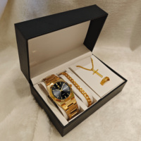 Montre Homme Gohuos 8807 Haut de Gamme Étanche Lumineuse en Acier Inoxydable avec Collier Croix, Bague, Bracelet et Coffret en Cuir