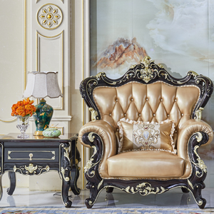 Set di Divani in Legno Massiccio Intagliato Stile Antico Europeo di Lusso, 1 2 3 Posti, <span class=keywords><strong>Mobili</strong></span> per Soggiorno in Vera Pelle - Product Image 5