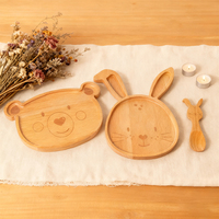 Assiette en bois personnalisable en forme d'ours ou de lapin, plateau de service écologique en bois de hêtre pour enfants, pour un usage quotidien à la maison