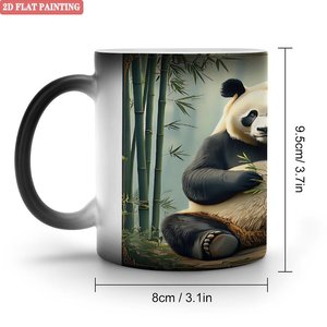 Mug en céramique noir givré de 11 oz, design panda sensible à la chaleur, peinture plate 2D - Product Image 1