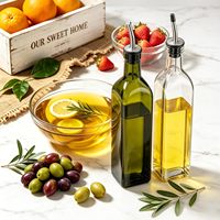 Bouteille Distributrice d'Huile d'Olive en Verre de 500 ml, Ensemble Distributeur d'Huile d'Olive et de Vinaigre avec Becs Verseurs en Acier Inoxydable, Bouteilles d'Huile pour la Cuisine